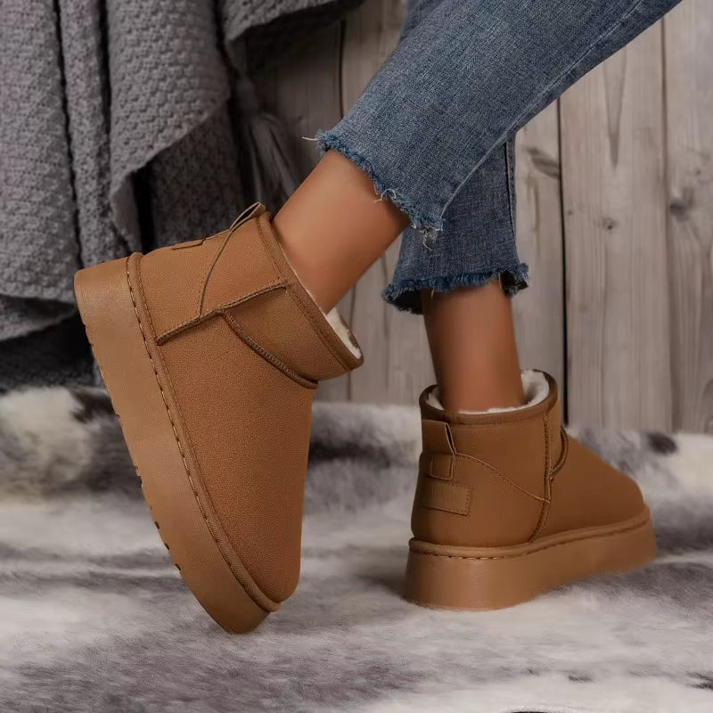 Thick Plush Platform Snow Boots Women Winter Keep Warm Fur Cotton Shoes Woman Faux Suede Slip-On Ankle Botas Padded Shoes