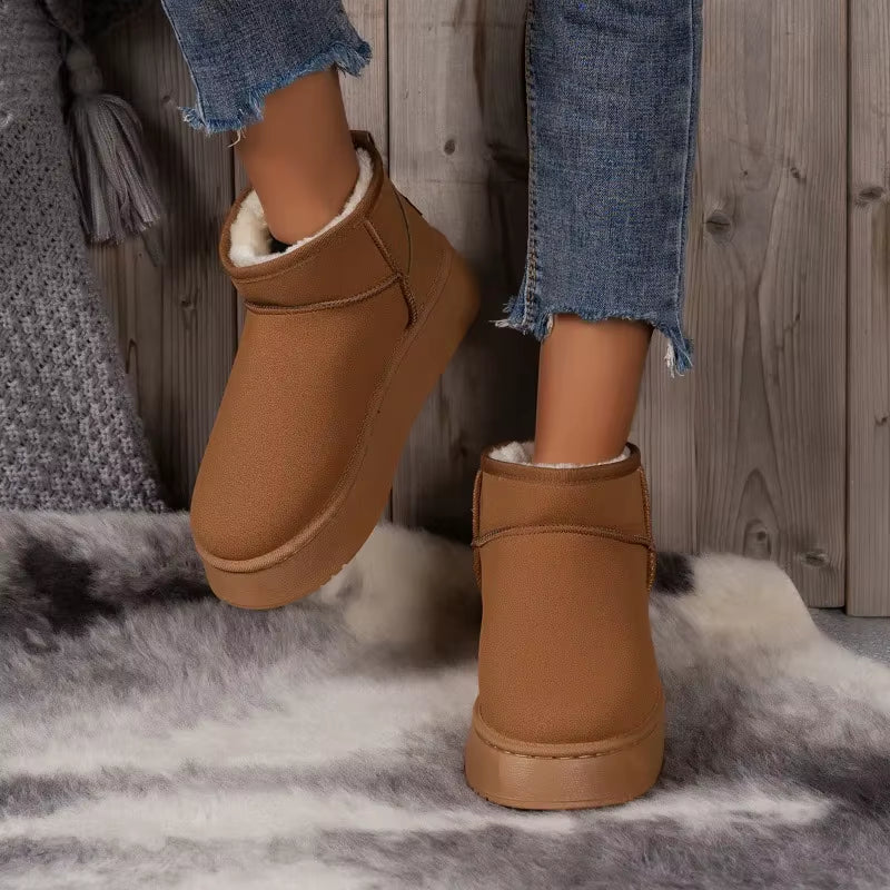 Thick Plush Platform Snow Boots Women Winter Keep Warm Fur Cotton Shoes Woman Faux Suede Slip-On Ankle Botas Padded Shoes