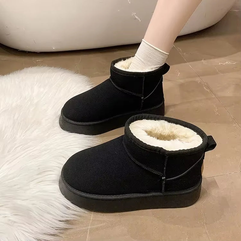 Thick Plush Platform Snow Boots Women Winter Keep Warm Fur Cotton Shoes Woman Faux Suede Slip-On Ankle Botas Padded Shoes