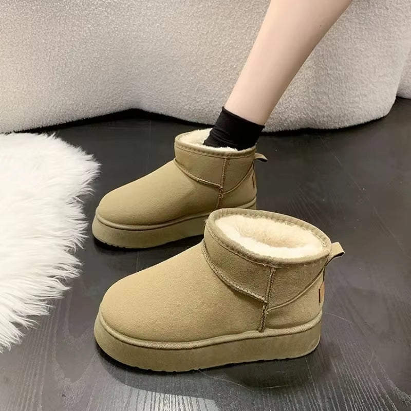 Thick Plush Platform Snow Boots Women Winter Keep Warm Fur Cotton Shoes Woman Faux Suede Slip-On Ankle Botas Padded Shoes