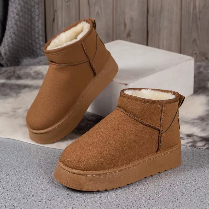 Thick Plush Platform Snow Boots Women Winter Keep Warm Fur Cotton Shoes Woman Faux Suede Slip-On Ankle Botas Padded Shoes